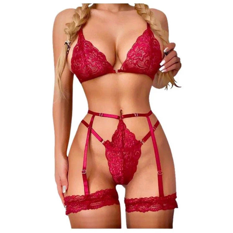 Conjunto Langerie Sexy de Renda com Cinta Gladiadora Sensual